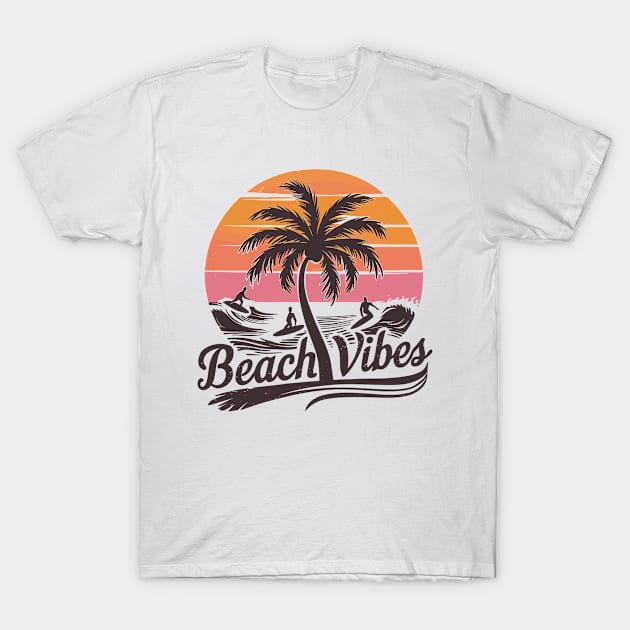 Beach Vibes Retro Surfer Palm Beach Vacation T-Shirt by Macphisto Shirts